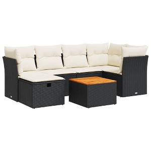 vidaXL 7 Piece Patio Sofa Set with Cushions Poly Rattan - Black and Cream with Storage - 1 of 4