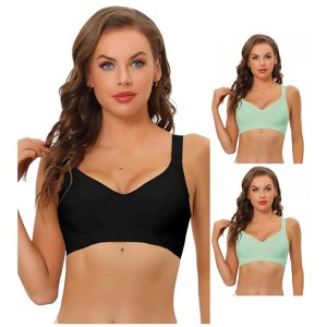 Allegra K Women's Wireless No Show Smooth Comfort Adjustable Straps Minimizer Bras 3 Packs - 1 of 4