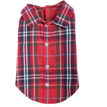 The Worthy Dog Red Plaid Flannel Button Up Look Pet Shirt