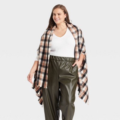 Women's Plus Size Plaid Wrap Jacket - A New Day™ Brown One Size