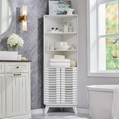 SinCiDo Medieval 68" H Corner Bathroom Cabinet, w/ 3 Adjustable Shelves,Slat Hinged Doors, Curved Edges,Suitable for Kitchens,Living Rooms,Solid White