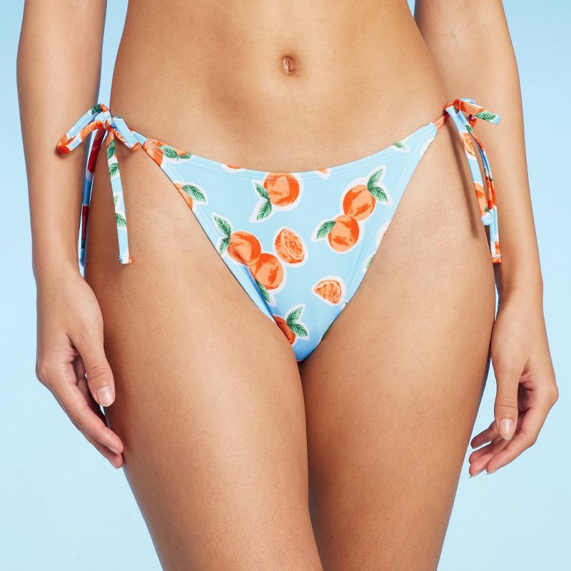 Women's Orange Print Side-Tie Scoop Front Bikini Bottom - Wild Fable™ Blue, 1 of 9