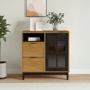 vidaXL Sideboard with Glass Door FLAM 31.5 in.x15.7 in.x31.5 in. Solid Wood Pine - 1 of 4