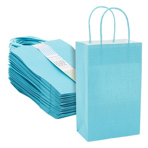 Blue Panda 25-Pack Teal Gift Bags with Handles, 5.5x3.2x9-Inch Paper Goodie Bags for Party Favors and Treats, Birthday Party Supplies