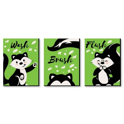 Big Dot of Happiness Little Stinker - Kids Bathroom Rules Wall Art - 7.5 x 10 inches - Set of 3 Signs - Wash, Brush, Flush