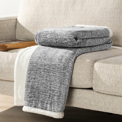 Light Gray Reversible Sherpa Fleece Throw Blanket