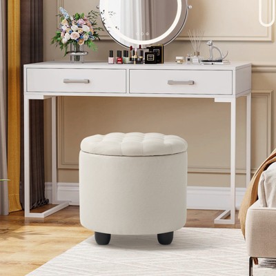 GDFStudio Bowen 18.7" Round Upholstered Storage Ottoman with Removable Lid