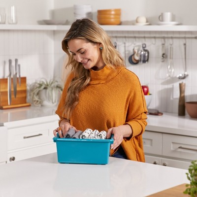 Turquoise Stackable Plastic Storage Bins for Kids, 10-Piece Set