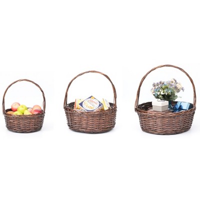 Vintiquewise Brown Willow Bowl Baskets with Handle, Set of 3