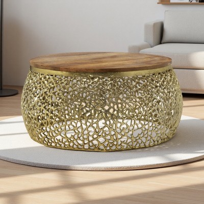 Aluminum & Mango Wood Glam Coffee Table