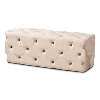 Jasmine Velvet Upholstered Button Tufted Bench Ottoman Beige - Baxton Studio