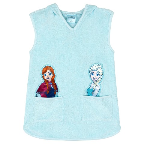 Disney Frozen Little Girls Loop Terry Cloth Hooded Swim Cover Up UPF 50+ Mint Blue 5-6