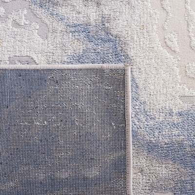 Beige and Light Blue Abstract Round Synthetic Rug