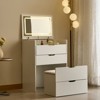 3-in-1 Vanity Desk with Mirror And Lights, Small Vanity Desk Set with Visible Glass Tabletop, 3 Drawers, Storage Bench, 3-color Lighting Mirror - 2 of 4