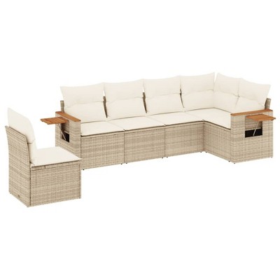 vidaXL 6 Piece Patio Sofa Set with Cushions Beige and Cream Poly Rattan - Without Table