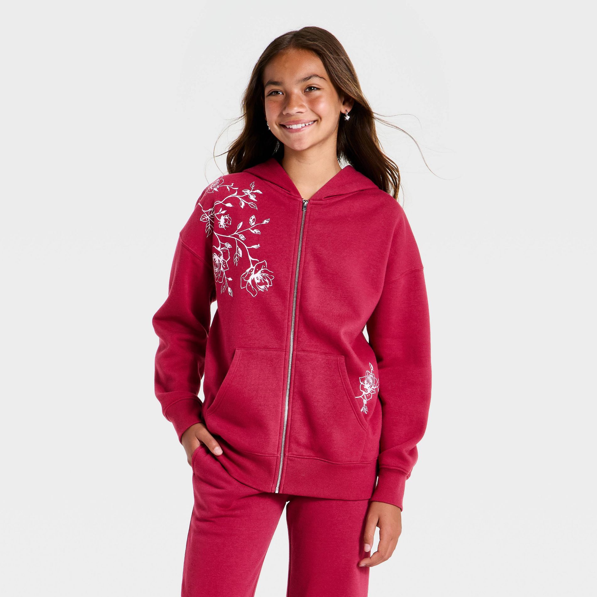 Girls' Oversized Fleece Zip Hoodie art class™