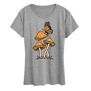 Women's - Instant Message - Mushrooms With Butterfly Short Sleeve Graphic T-Shirt - 1 of 4