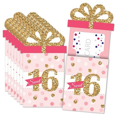 Big Dot of Happiness Sweet 16 - 16th Birthday Party Money and Gift Card Sleeves - Nifty Gifty Card Holders - Set of 8