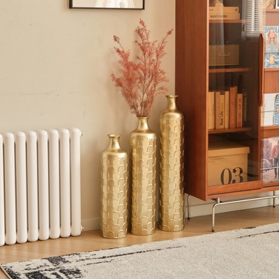 Grungis Set of 3 Metal Flower Vases,25.2"/29.33"/34.25" Decorative Vases for Luxury Home Decor, Entryway & Living Room Statement Centerpieces,Gold