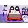 Twin Size Race Car-Shaped Platform Bed with LED Light and Upholstered Backrest for Kids Bedroom - 3 of 4
