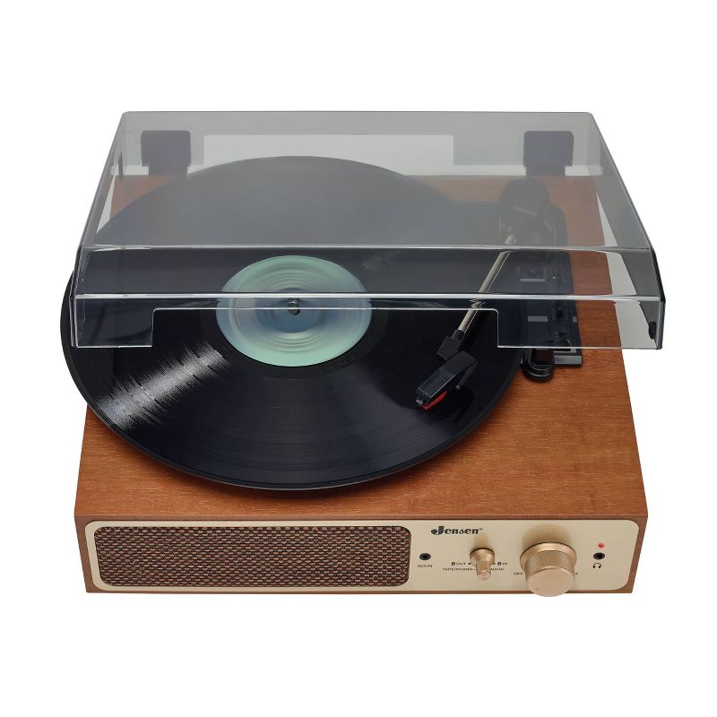JENSEN 3-Speed Stereo Turntable with Stereo Speakers and Dual Bluetooth Transmit/Receive - Brown, 3 of 6