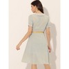 INSPIRE CHIC Women's Peter Pan Collar Tie Neck Short Sleeve A-Line Elegant Belted Floral Dress - 4 of 4