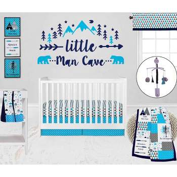 Bacati - Woodlands Forest Animals Aqua/Navy/Grey 10 pc Baby Crib Bedding Set with 2 Crib Fitted Sheets for Boys