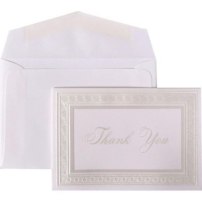 JAM Paper Blank Thank You Cards Set Bright White with Pearl Border BW80912