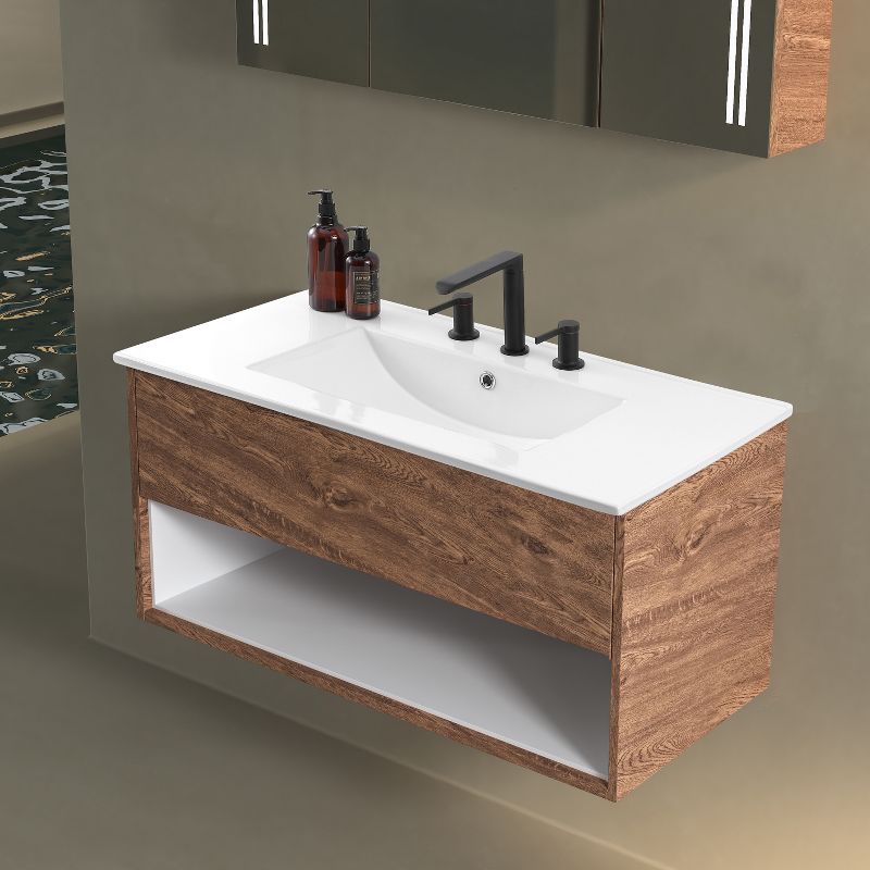 JONATHAN Y Ancillary 3-Hole Classic Contemporary Rectangular Ceramic Single Sink Basin Vanity Top, White, 2 of 9