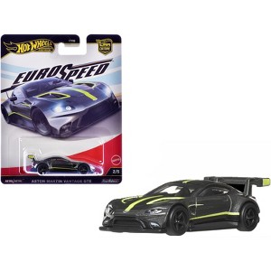 Aston Martin Vantage GTE Dark Gray Metallic with Lime Green Stripes "Euro Speed" Series Diecast Model Car by Hot Wheels - 1 of 4