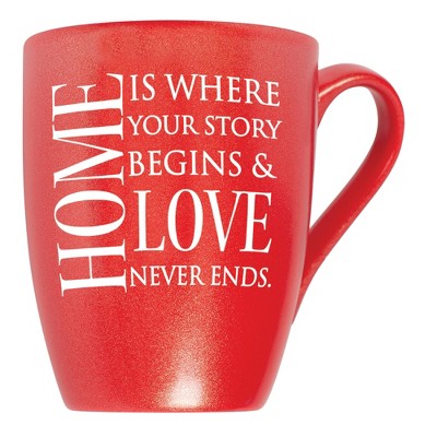 Elanze Designs Home Is Where Your Story Begins & Love Never Ends Crimson Red 10 ounce New Bone China Coffee Cup Mug