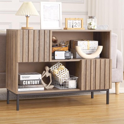 Entryway Table with Storage, Farmhouse Sideboard Buffet Cabinet with Storage Shelves and Metal Legs, Wood Sofa Table Accent Cabinet