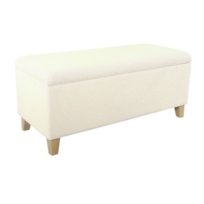 Cream Faux Shearling Storage Bench with Natural Wood Legs