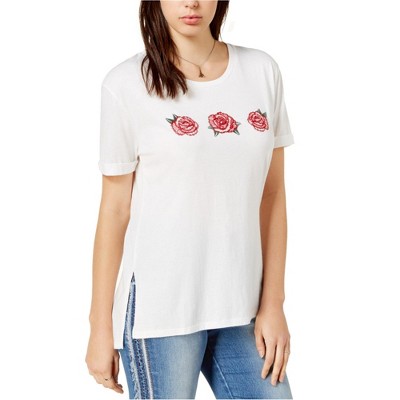 Carbon Copy Womens Rose Graphic-Print Basic T-Shirt, White, Small