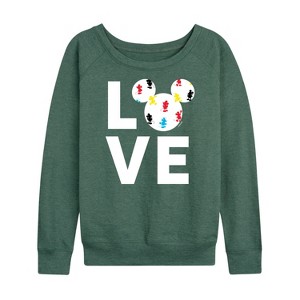 Women's - Disney - Mickey Love Fill Lightweight French Terry Wide Neck Long Sleeve Shirt - 1 of 4
