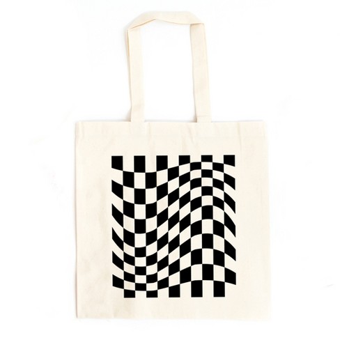 White Checkered Pattern Tote Bag