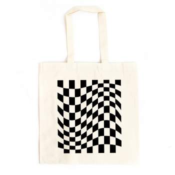 City Creek Prints Checkered Square Canvas Tote Bag - 15x16 - Natural