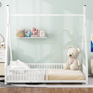 Twin/Full Size Metal Platform Bed with Triangle Structure and Guardrail-ModernLuxe - 1 of 4
