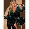 INSPIRE CHIC Women's Velvet Elegant Tie Waist Long Sleeve V Neck Wrap Peplum Blouse - 2 of 4