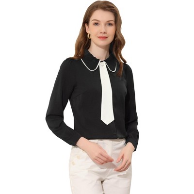 Allegra K Women's Long Sleeve Button Up Peter Pan Collar Work Office Shirt