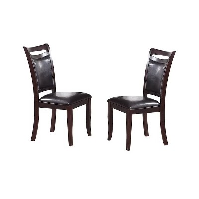 Vynxaria Set of 2 Dining Chairs Made of Dark Brown Cherry Wood, Padded Leather Back and Seat, Perfect for Dining and Living Spaces