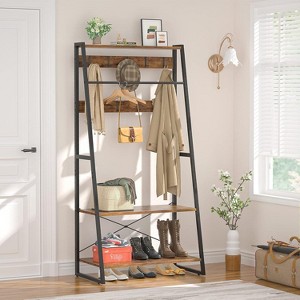 Aheaplus Hall Tree with 2-Tier Storage Shelves, Wood Entry Coat Stand, Shoe Rack - 1 of 4