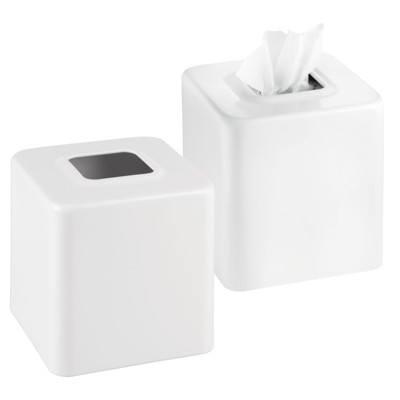 mDesign Gia Modern Metal Tissue Box Cover Holder for Bathroom, 2 Pack -  White