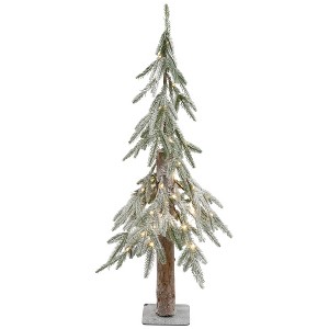 Northlight Pre-Lit Flocked Battery Operated Alpine Artificial Christmas Tree - 3' - Clear LED Lights - 1 of 4