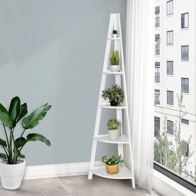 White MDF 5-Tier Corner Ladder Shelf