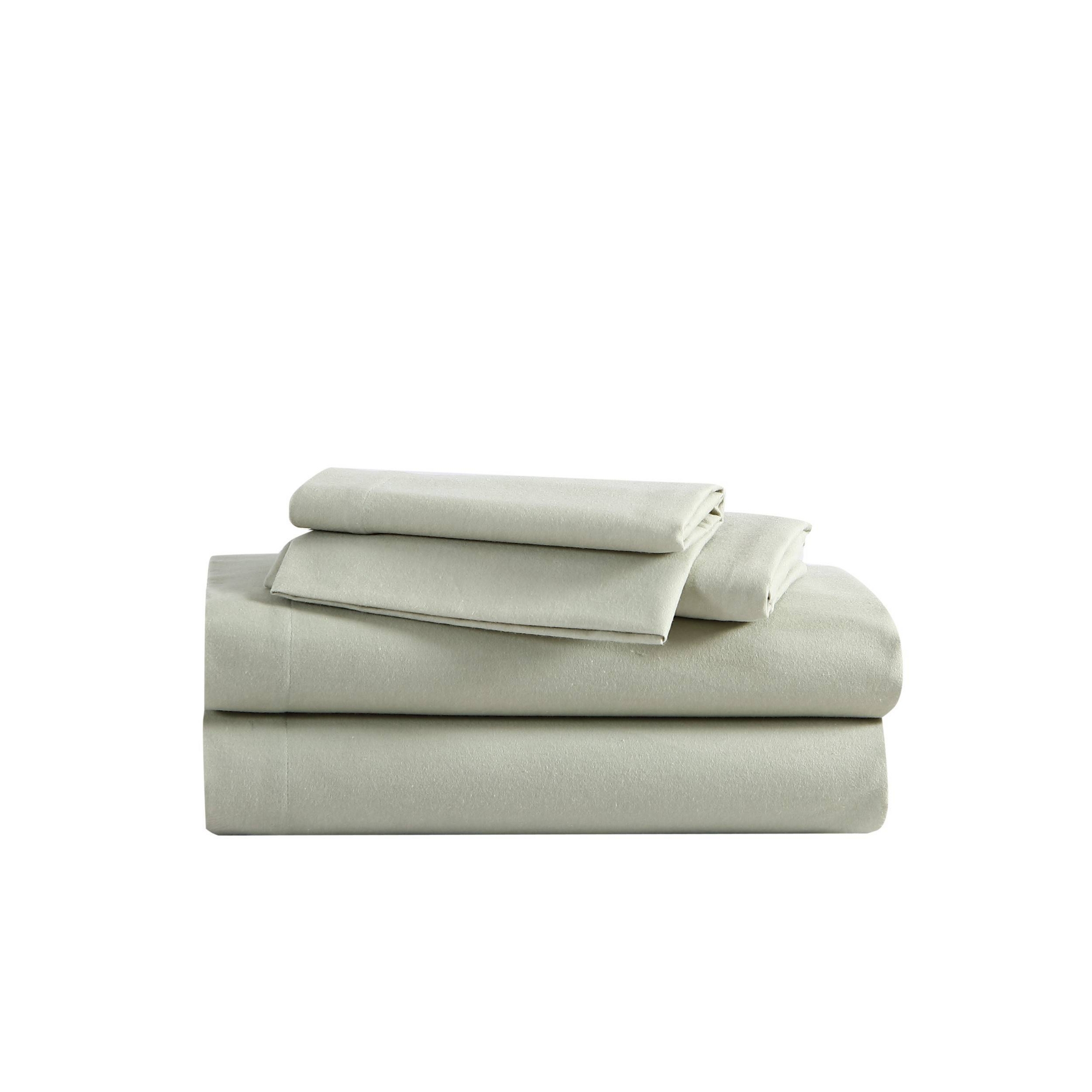 King Solid Flannel Sheet Set Green - Eddie Bauer
