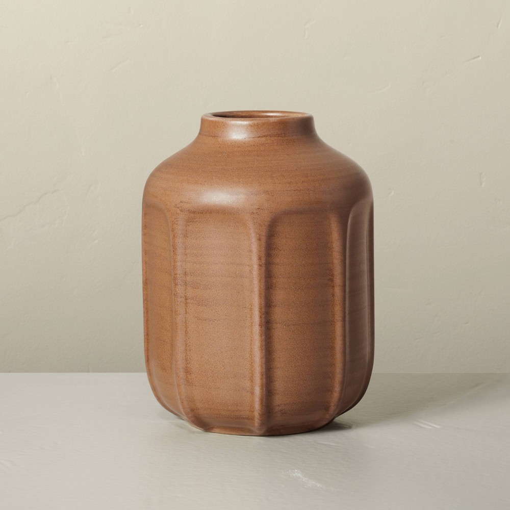 4.75" Faceted Ceramic Bud Vase Brown - Hearth & Hand™ with Magnolia pack 4 