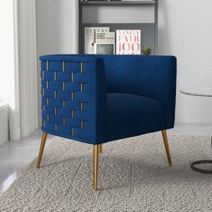 SEYNAR Mid-Century Modern Velvet Accent Chair, Gold Finish Barrel Chair for Living Room - 1 of 4