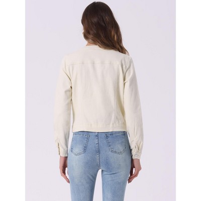 Женские куртки INSPIRE CHIC Women's Button Down Collarless Long Sleeve Jean Jackets Large Beige — фото 4
