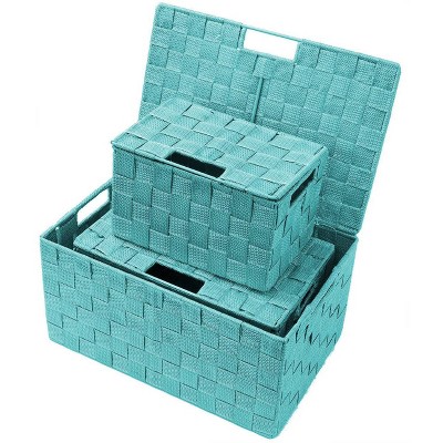 Sorbus 3pc Weave Stackable Baskets Aqua